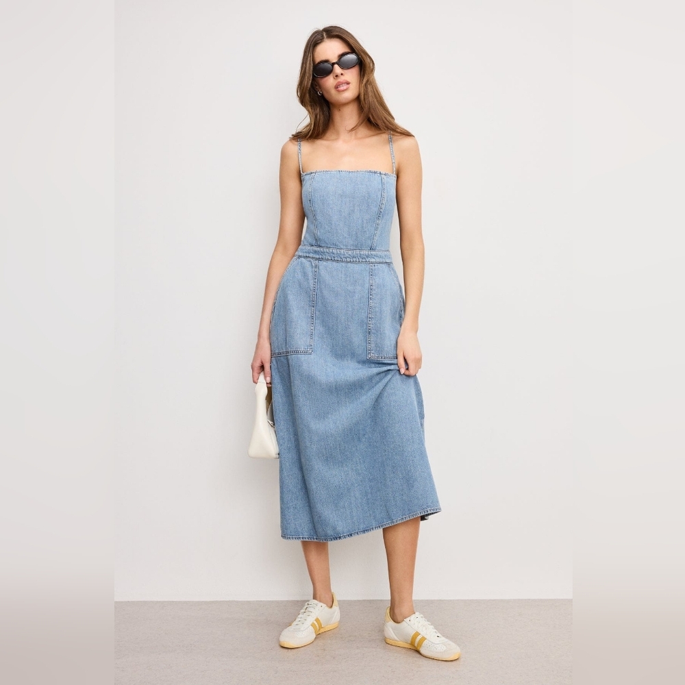 Good American Light Blue Denim Midi Dress